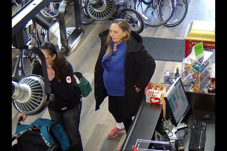 Pictured is one of the women alleged to have stolen a phone and a wallet from Cap’s Original Bike Shop in Sapperton last week.