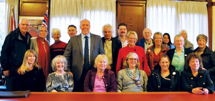 MLA Nicholas Simons and NDP leader John Horgan with members of Protect Public Health Care Sunshine Coast at the Legislature, March 1.