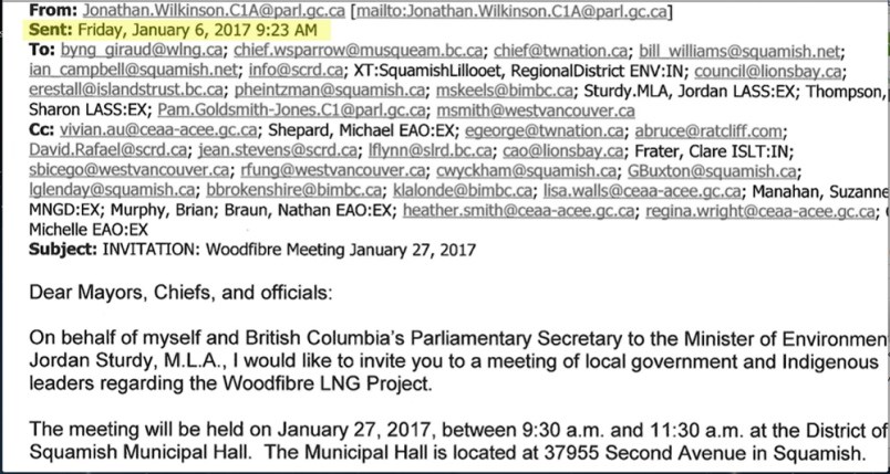 The FOI'd email showing date meeting location was known, though The Chief was told Jan. 13 the location was not known.