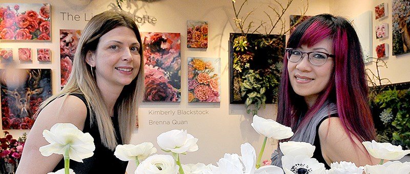 Kimberly Blackstock, of Port Coquitlam, and Brenna Quan with her plaster and permanent botanicals, titled Being Still.