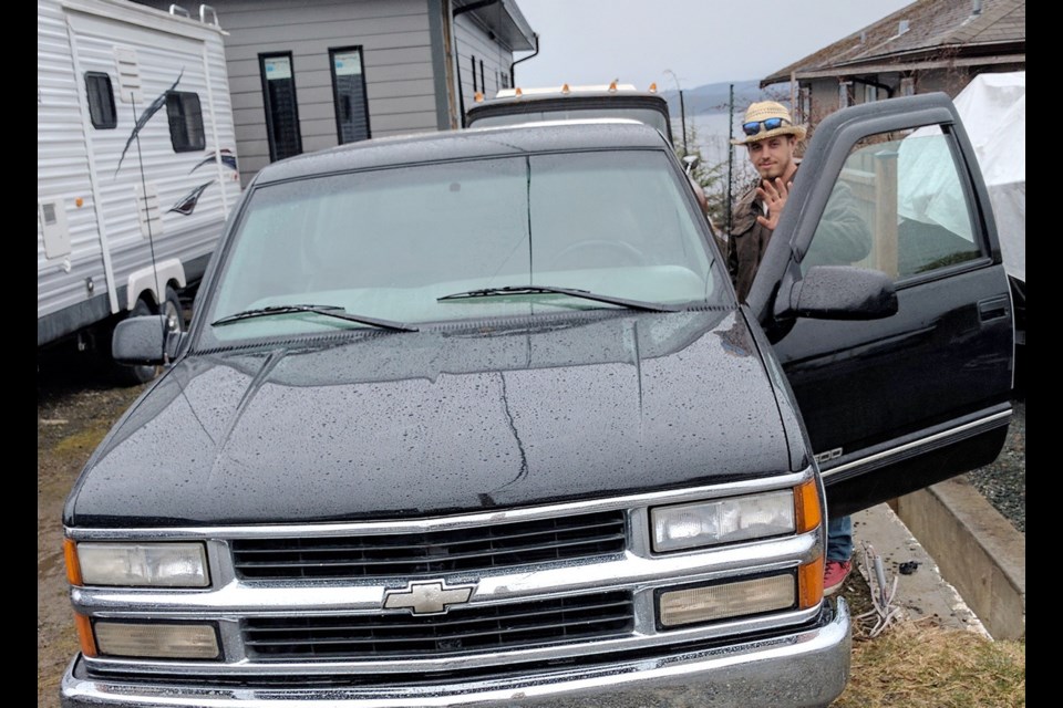 Afghanistan war veteran James Crouch, who lives in Chemainus, gets in a truck donated to him after his was stolen.