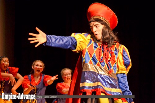 Villain most vain, Lord Farquaad (Dane Leslie) proclaims and demands in royal fashion, to the delight of the audience.