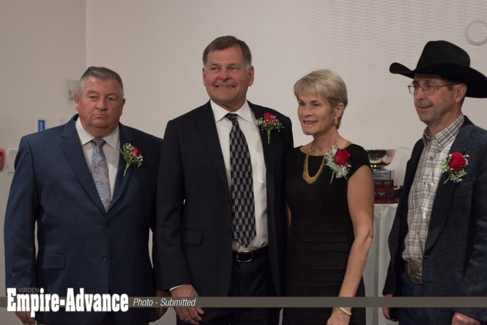 At the awards ceremony for the Manitoba Agricultural Hall of Fame, recipient Neil Van Ryssel from Oakbank as well the 2017 Red River Exhibition Association’s Farm Family of the Year Jack and Dianne Froese of Winkler, and Virden's Dr. Everett More, Agriculture Hall of Fame inductee.