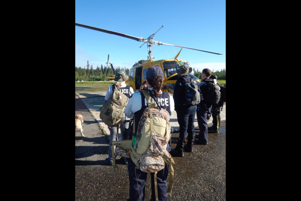 RCMP, Sustainable Development Manitoba and Office of the Fire Commissioner personnel searched the area around Paint Lake for missing Thompson resident Campbell Hunter July 20.