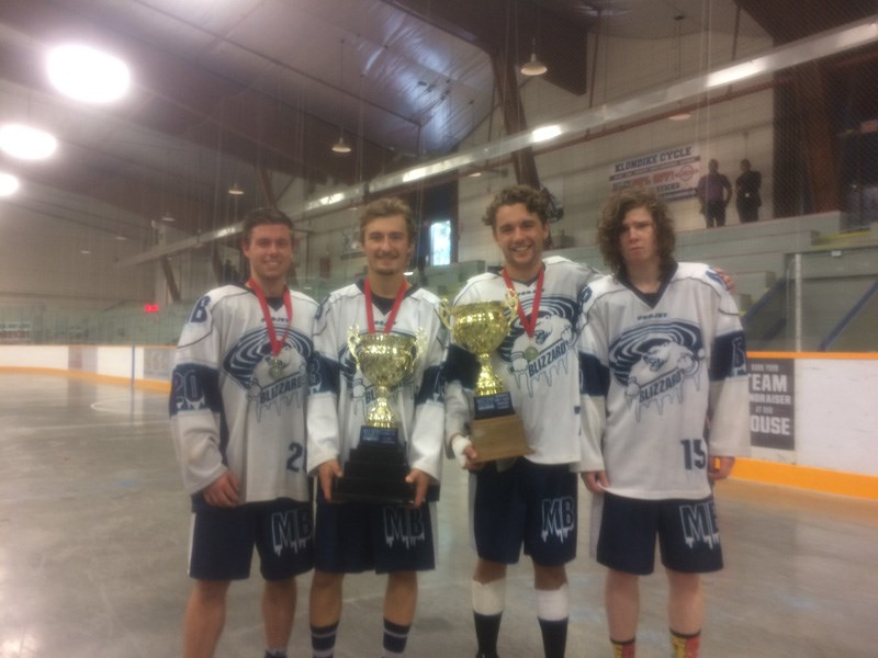 The Thompson members of the 2017 Manitoba Blizzard, from left to right: William Lutz, Evan Ritchie, Taylor Ritchie, and Isaac Babulic. Photo by Kyle Darbyson.
