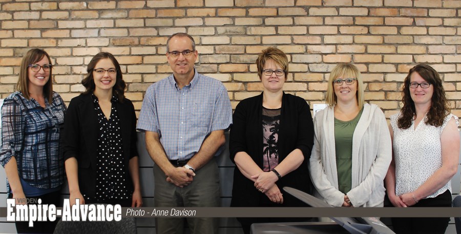 Virden Eyecare Centre staff in newly renovated office (l-r) Erica Yagelniski, Dr. Julie Paradine, Dr. David Cochrane, Kerrie Price, Rhonda Andries, and Jodie Southam.