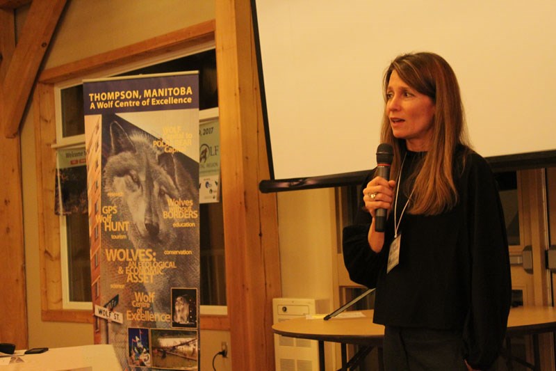 Author Erin McCloskey addressed the attendees of the second Wolf and Carnivore Conference at Riverlodge Place on Oct. 18.