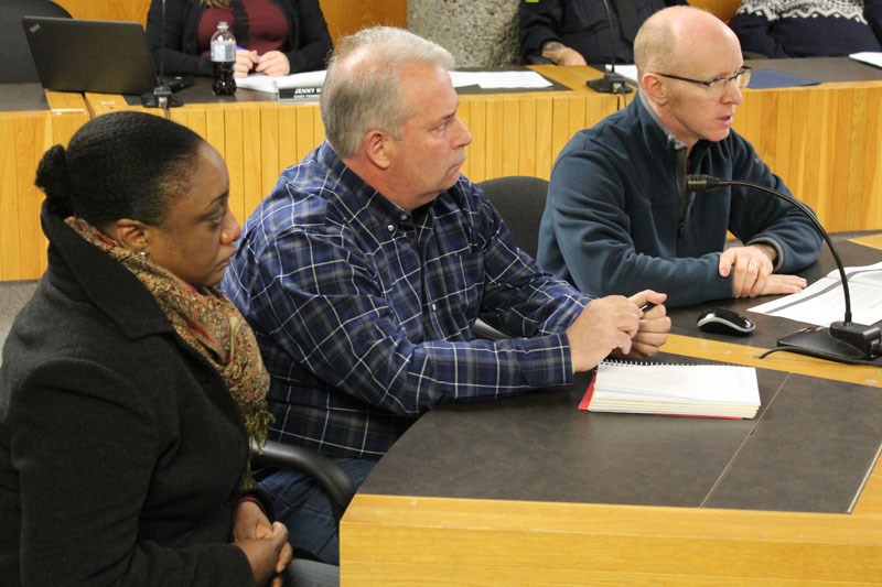Members of Thompson 2020 provided a brief update to city council on Oct. 30. From left to right, Keisha Davis (economic development officer), Tim Gibson (project manager) and Harold Smith (project manager).