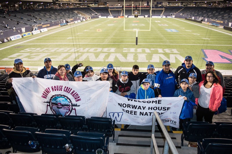 A group of youth from Norway House Cree Nation at Perimeter's charter terminal in Winnipeg and a Winnipeg Blue Bombers game at Investors Group Field on Oct. 6. Perimeter Aviation flew the group there as part of a program to motivate and inspire youth living in northern communities.