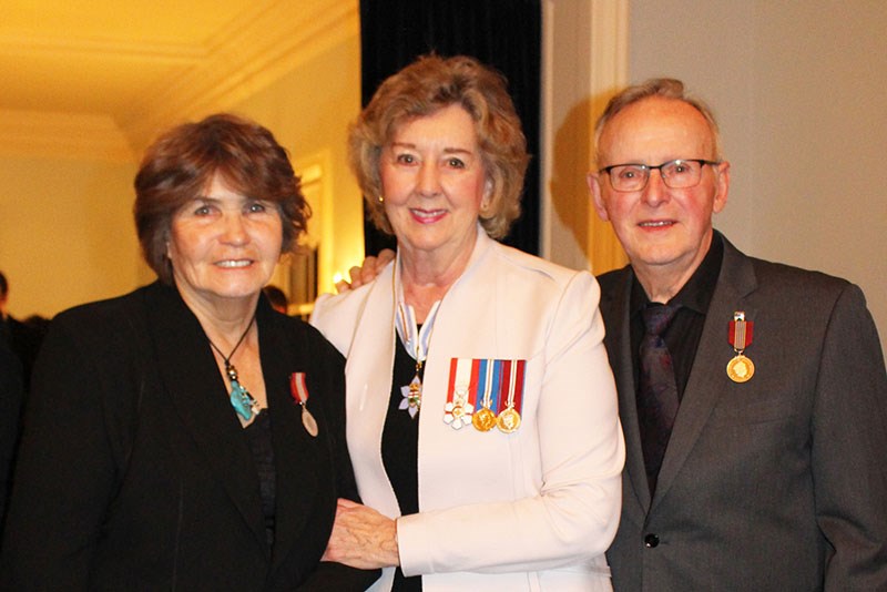 Hazel Corman, Lt.-Gov. Janice Filmon and Jim Corman in Government House, after receiving their honou