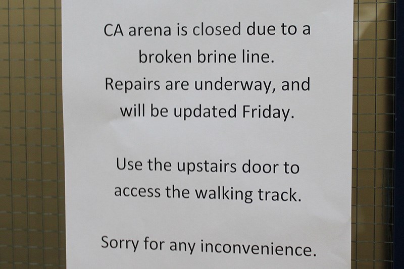A brine line in the C.A.Nesbitt Arena that was temporarily fixed Jan. 18 broke again Jan. 24, forcin