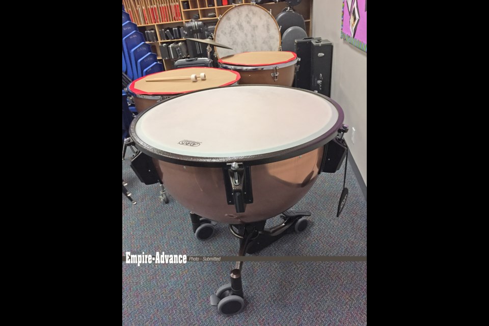The new Adams Revolution timpani copper bottom drum has just arrived to be incorporated into Elkhorn School Band program. This gives the band a set of three timpani.