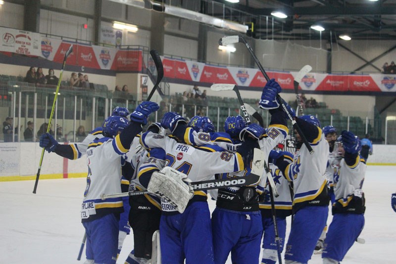 The Norman Northstars celebrate their 2-1 victory over the Winnipeg Thrashers at the C.A. Nesbitt Ar