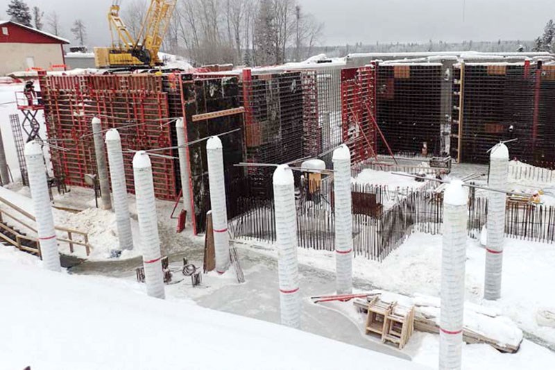 Construction of Thompson's new wastewater treatment plant, seen here in a photo from December, is cu