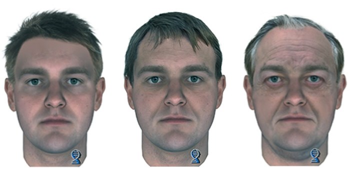 Composite drawings of the suspect at ages 25, 45 and 65.