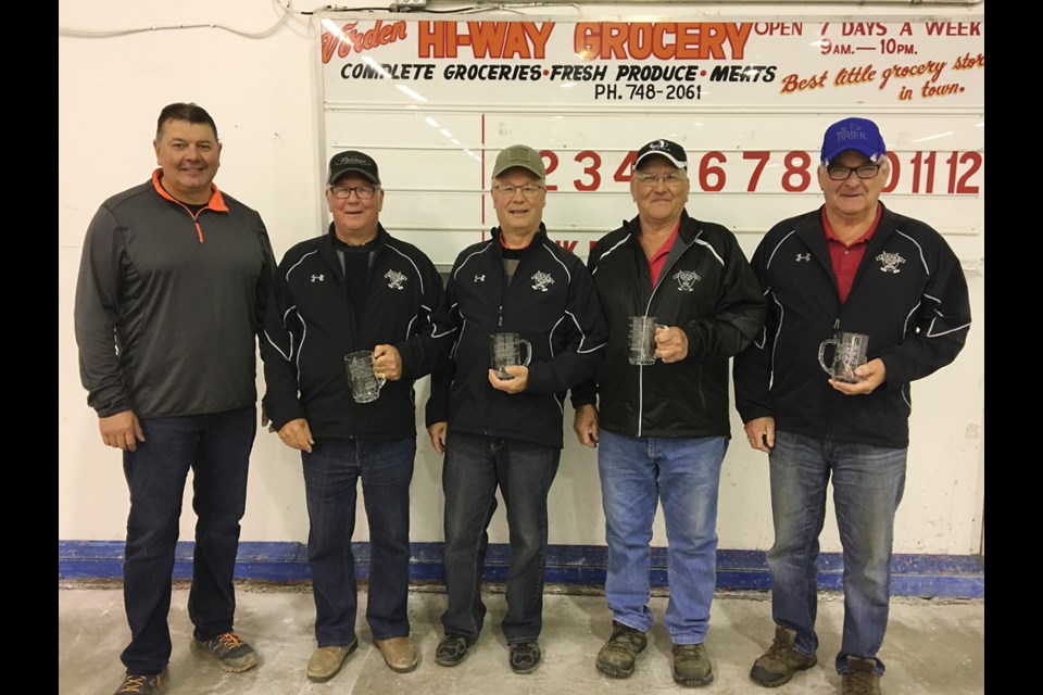 Virden Men’s League Champions 2017-2018 Barry Hutchison of HutchAg (league sponsor) is pictured with skip Terry Hayward, third Barry Hayward, second George Barkley and lead Bill Barkley, our men’s night champions for this season. Not in the photo is the Hayward team fifth man Brian Johnston. Men’s League had 22 teams competing, with sponsors being HutchAg and Andrew Agencies Ltd. The Hayward rink (‘the old boys’ as they are known around the club) defeated the Sandy Ritchie rink in the final.