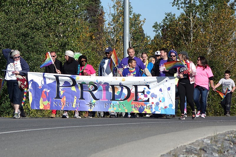 Participants in the 2017 Pride march in Thompson walk along UCN Drive last Sept. 16.