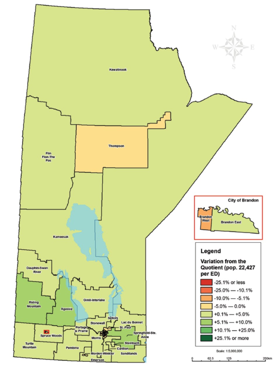 A map shows proposed new electoral divisions the Manitoba Electoral Divisions Boundaries Commission