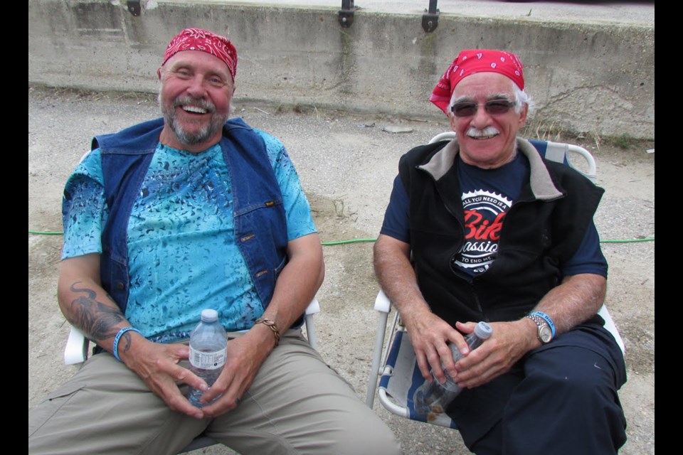 Recumbent Ray Harris of Oak Lake (l) and friend Laidback Leon Dionne plan to pedal their trikes across the Rockies.