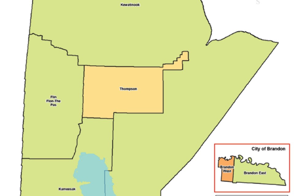 A map shows proposed new electoral divisions the Manitoba Electoral Divisions Boundaries Commission