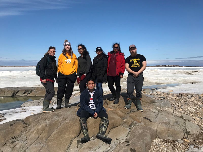 Students and teachers from RDPC took some time to explore the arctic tundra surrounding Churchill during the 2018 Manitoba Envirothon. They are, from left to right, Nicole Harwood, Katelyn Pilon, Lala Rukh, Junvi De Ramos (bottom), Het Patel, Sanpreet Kaur and Jarrett Beck.