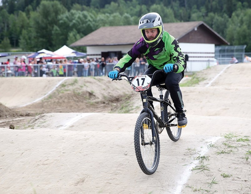 Travis Carlson eyes up the final corner at Supertrak BMX on Sunday during the weekend provincial races held at the Carrie Jane Gray Park facility.