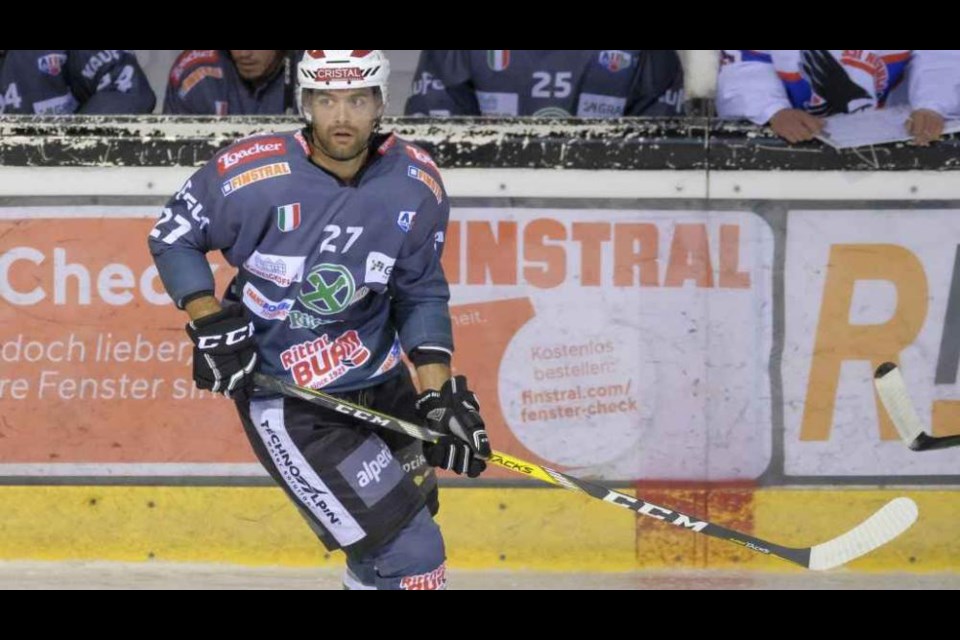 Cole on the ice playing for Italy's Rittner Baum
