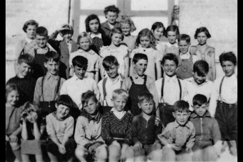 Two old friends reunited through the pages of the Virden Empire-Advance. In the front row, Margaret Russell is second from the left (elbows on knees), Nina Rae sits to her left (head tilted). Both were in Grade 1.