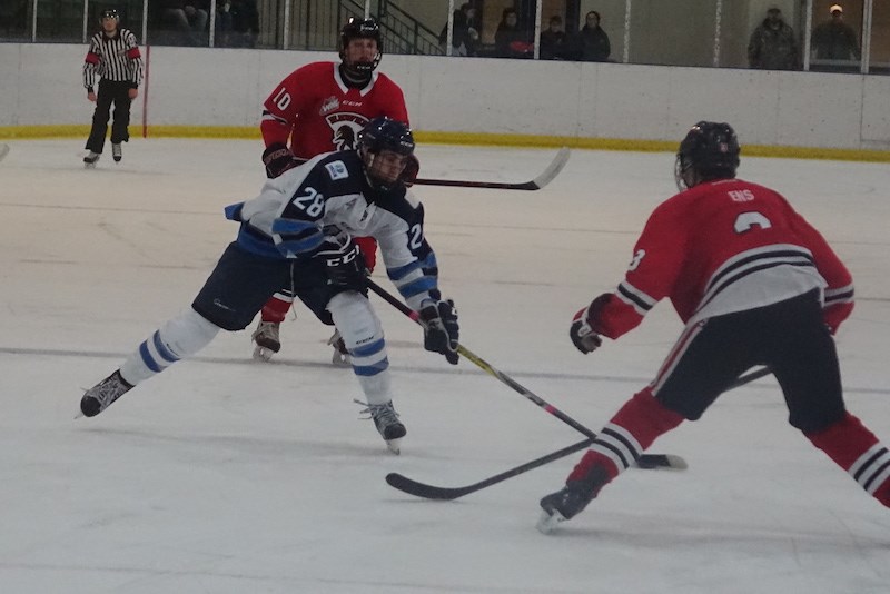 Jamie Valentino, seen here in an Oct. 14 game against the Pembina Valley Hawks at home, had goals in
