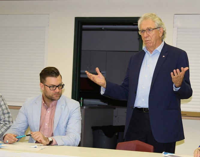 MP Larry Maguire invites participants at the Rural Crime Townhall; Maguire’s staff member Drew Ostach (seated), in the meeting, presented information and facilitated the discussion.