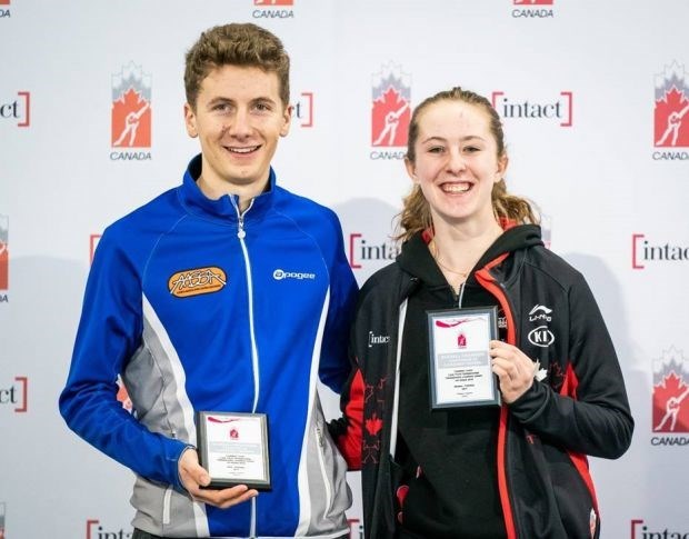 Alexa Scott (r) of Clandeboye, Man and Connor Howe (l) of Calgary, Alta. were crowned Canadian Junior Long Track Champions.
