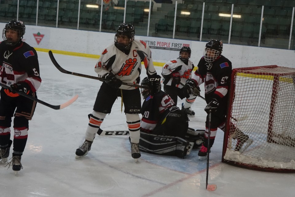 Jonathan Saunders had five goals in two games as the midget AA Thompson King Miners beat the Cross L