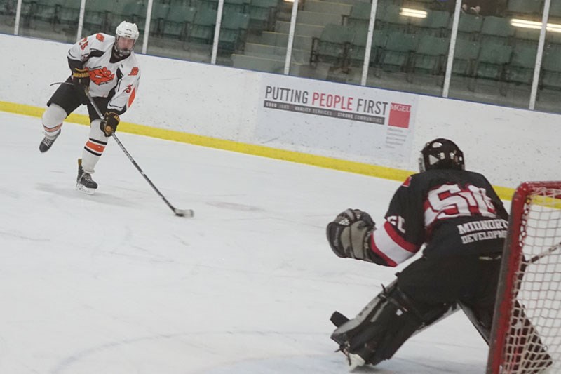 Murphy Krentz, seen here at a game in Thompson in January, had four goals in two games for the midge