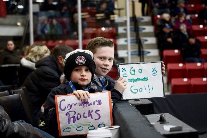 Liam Banga and Nathan Rowan of Virden had front row seats at the Viterra final and cheered for the eventual winners.