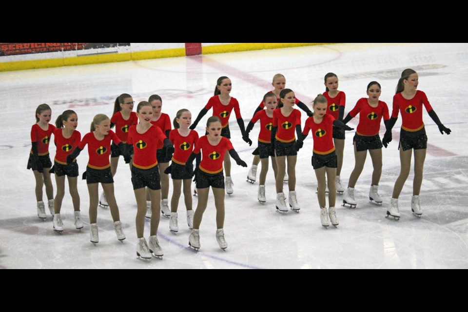 Virden Velocity’s elementary synchronized skating team went with a super hero theme for their program in the showcase event Sunday evening at TOGP.