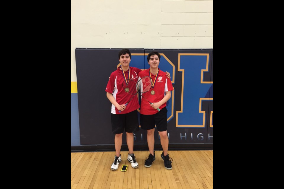 Evan Alcock and Ethan Alcock finished first in the boys’ doubles division at a badminton tournament in Gimli that R.D. Parker Collegiate’s junior badminton team competed in April 12-13.