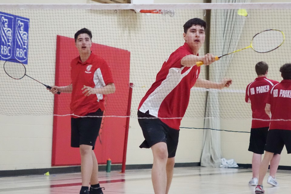 Ethan Alcock and Evan Alcock of R.D. Parker Collegiate finished first in the junior boys’ doubles competition at the Zone 11 badminton championships in Thompson April 18-19.