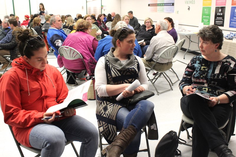 Participants at an April 25 education review workshop at Westwood School in Thompson included parents, teachers, school administrators and school board trustees.