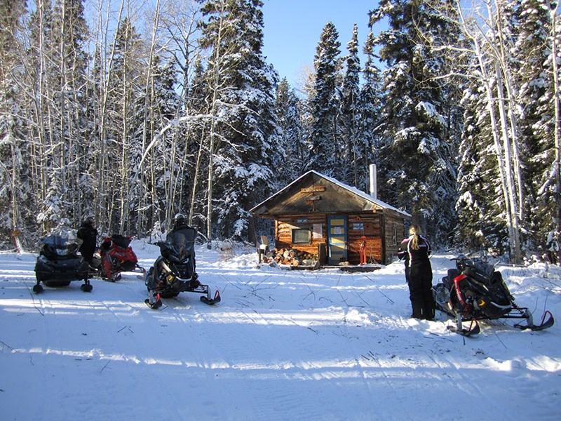 One of the SnoDrifters’ warmup shelters on a trail near Herblet Lake.