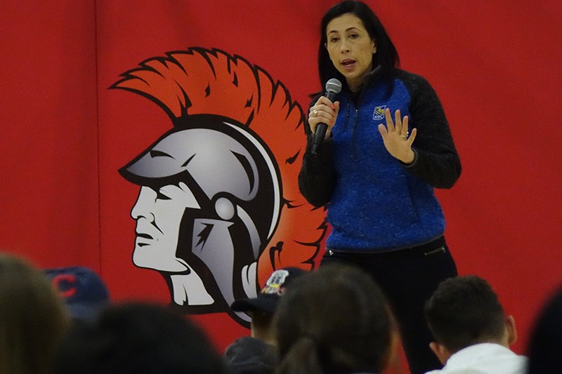 Canadian and Olympic curling champion Jill Officer spoke to R.D.Parker Collegiate student-athletes and paid a visit to the Boys & Girls Club April 26 while in town for the RBC Training Ground athlete-identification camp that took place the following day.