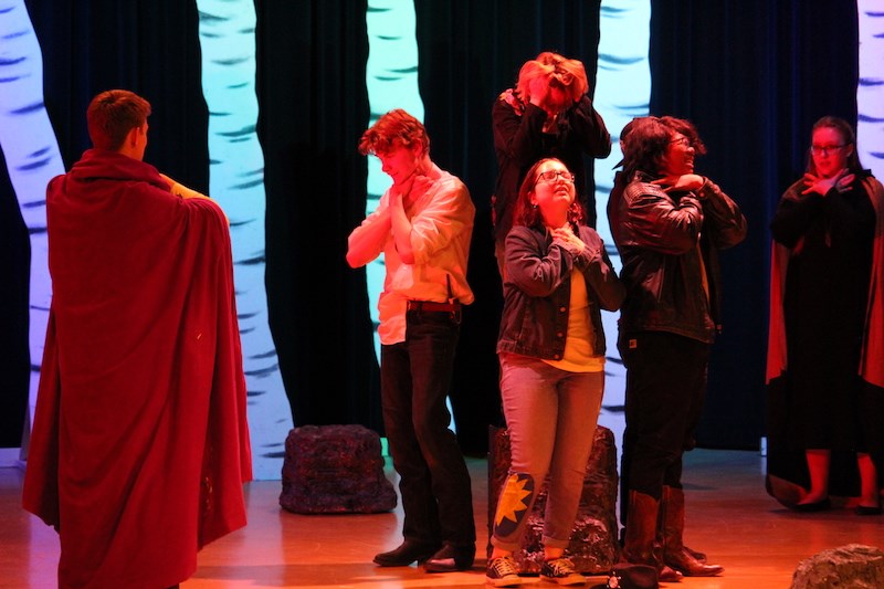 Grade 11-12 drama students perform their original horror-themed play titled Kingston 1989 at the Letkemann Theatre May 24.
