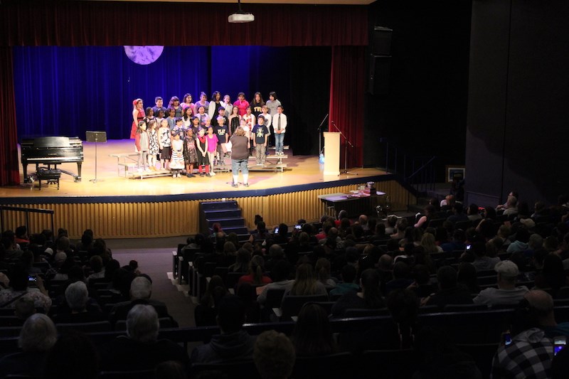 The Grade 3-4 choir from Juniper School performed the song “Jasmine Flower” near the beginning of Tuesday’s concert at the Letkemann Theatre.