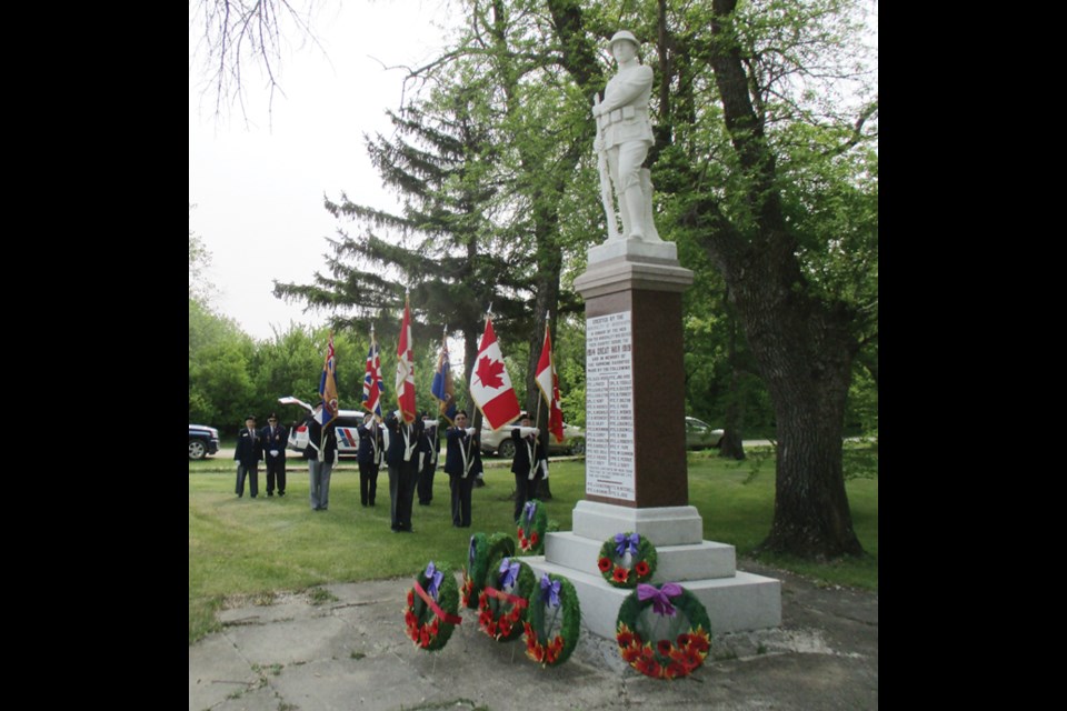 Colour party at Lenore War Memorial on decoration Day, Sunday, June 2.