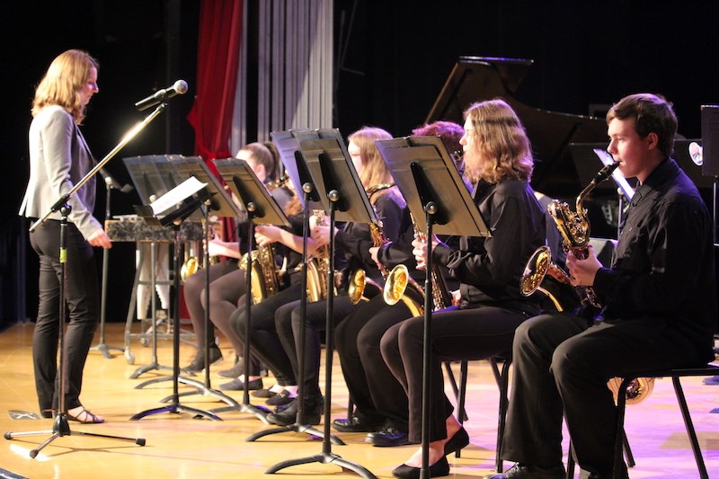 Music teacher Sarah Lewis lead R.D. Parker Collegiate’s intermediate jazz band in a rendition of “Cantaloupe Island” by Herbie Hancock.