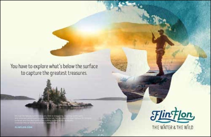 A sample ad using the Flin Flon and region place branding tagline “the water and the wild.” The Flin