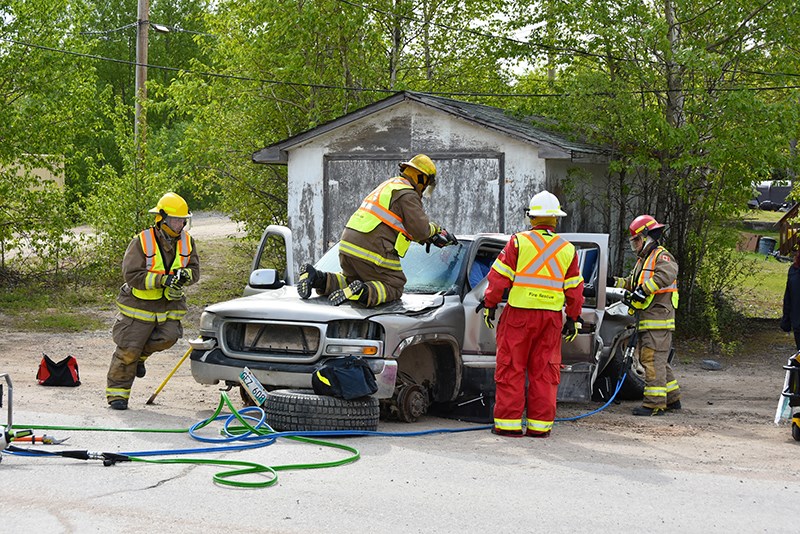 Snow Lake emergency fire personnel deal with a vehicle extraction during a recent P.A.R.T.Y. program