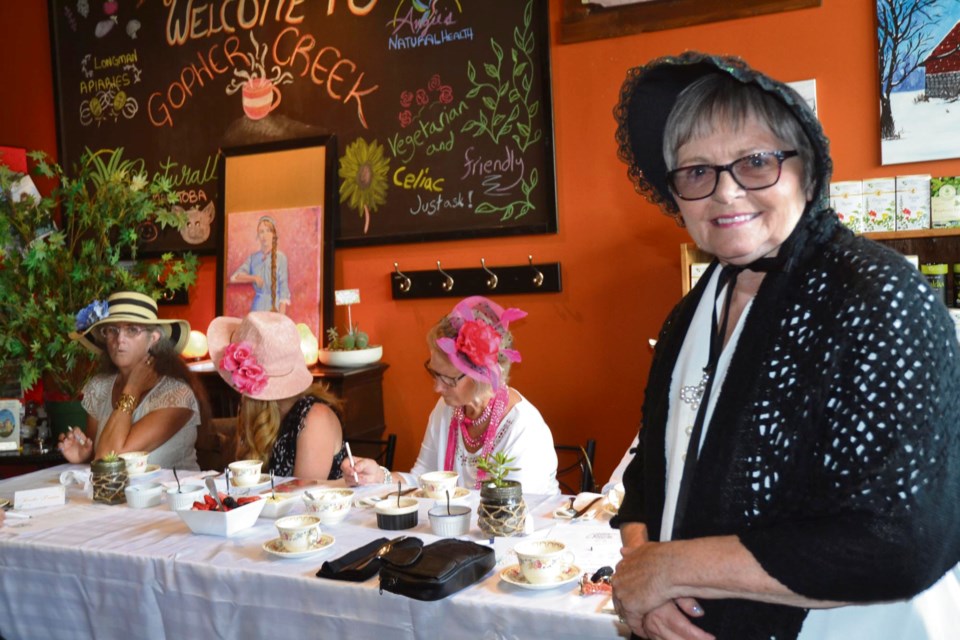 Kay Cross of Virden was one of 20 guests who dressed up for authentic afternoon tea, English style, last Saturday. Tea was served in fine china along with finger sandwiches, scones and pastries fit for royalty.
