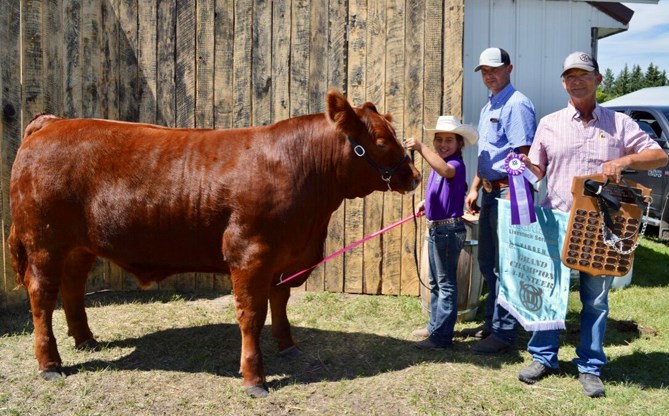 Casey George (Lenore 4-H Club) with her Champion Market Steer.