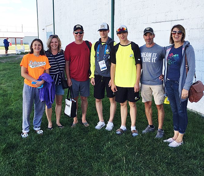 The Lewis family at the Western Canada Summer Games, (2nd from left Tracy, Dale and Braden Lewis).