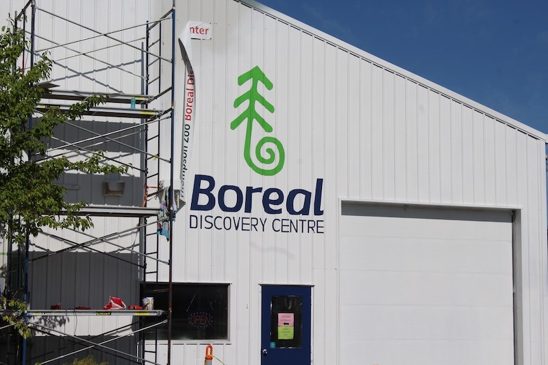 The exterior of the Boreal Discovery Centre Aug. 30, including Jasyn Lucas’s sturgeon mural on the east side of the building.